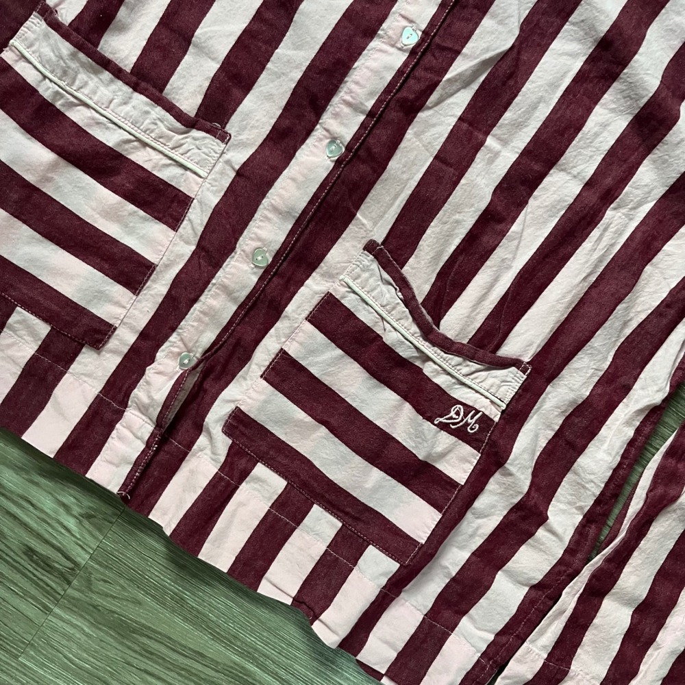 Damson Madder Burgundy Pink Striped Pajama Shirt Heart Buttons Size 14 - Picture 3 of 7